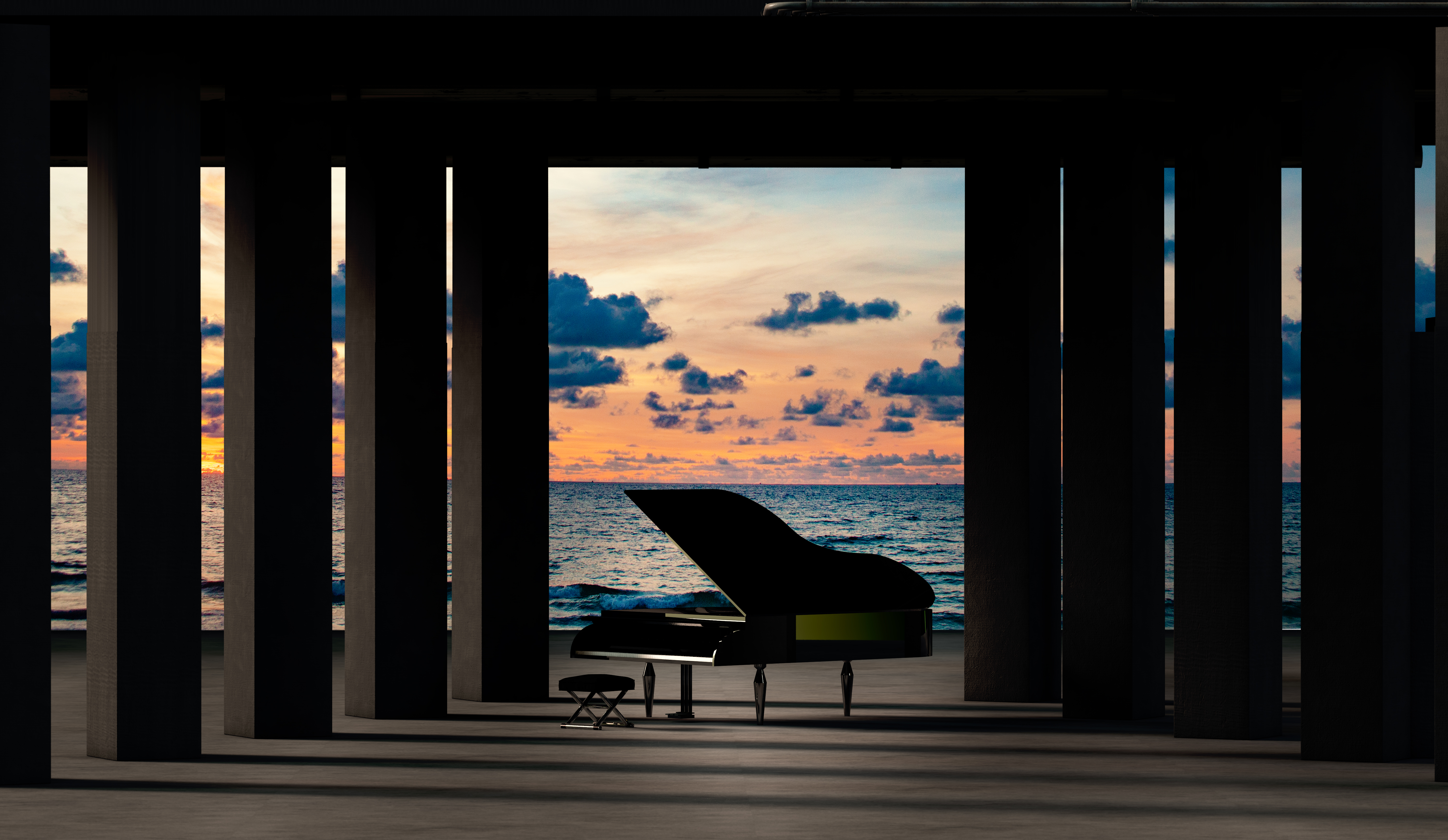 Piano on an outdoor stage